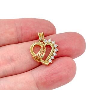 Gold Plated MOM Heart Pendant | Vintage CZ Sterling Silver 925 Gift